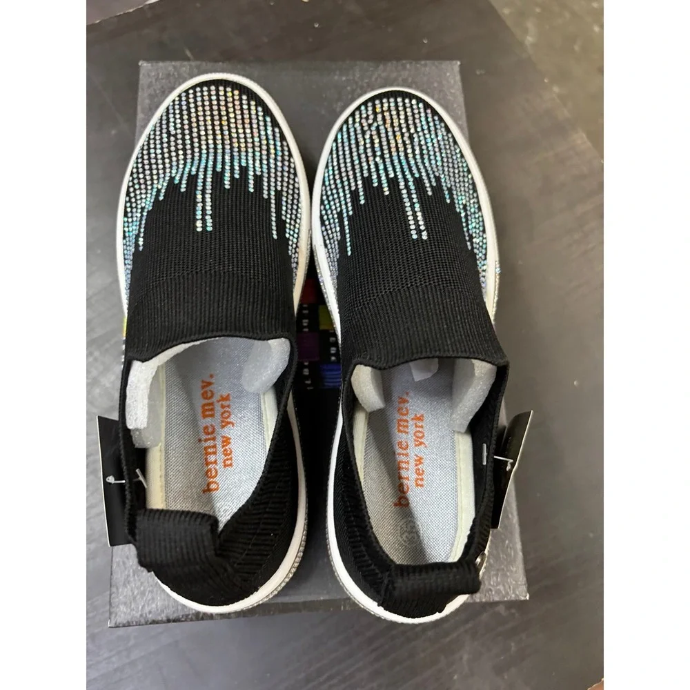 Bernie Mev Matrix Black Cream Clear Crystal Sneakers Size 35 US 4 New